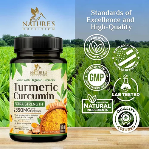Vista 4 de Suplemento de curcumina de cúrcuma de 1750 mg con cúrcuma y jengibre orgánicos, 95% curcuminoides, pimienta negra BioPerine para una mejor