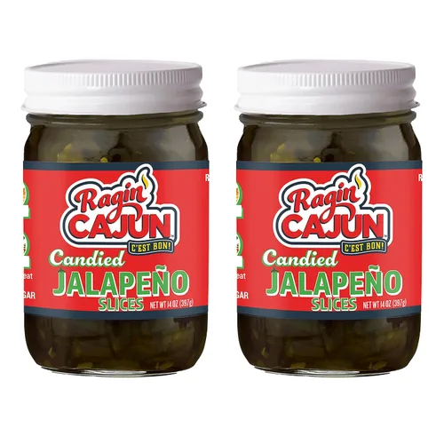 Vista 16 de Rebanadas de jalapeño confitadas de 12 onzas líquidas Ragin' Cajun Foods (paquete de 1) Sweet-and-spicy candied jalapeno slices for burgers