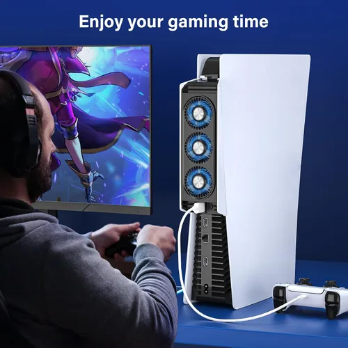 Vista 7 de Cooling Fan for PS5, Quiet Cooler Fan with LED Lights, PS5 Cooling Fan with USB3.0 Hubs, Upgraded Efficient Cooling System for PS5 Accessories, for