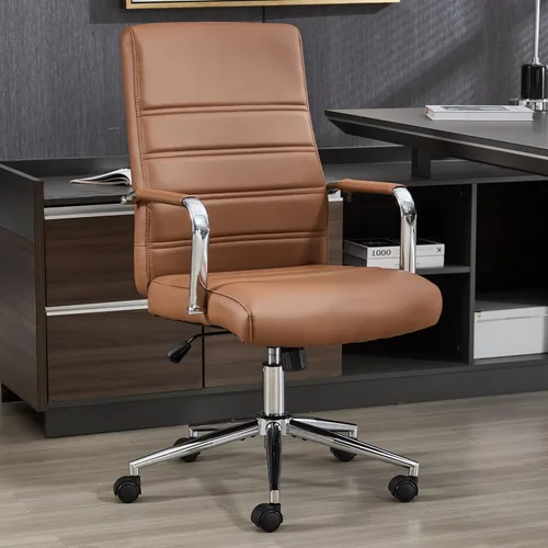 Vista 12 de Silla de escritorio de oficina de cuero, sillas de sala de conferencias con ruedas, sillas de oficina ejecutivas modernas de altura ajustable, silla