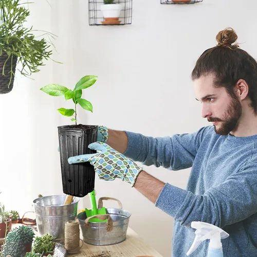 Vista 6 de RunNico 50 piezas de macetas de plástico profundas para vivero, macetas de árbol de 30 cm de alto, macetas de contenedor de plántulas negras