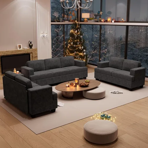 Vista 23 de Fiona's magic Juego de sofá de 6 plazas, juego de 3 piezas cómodo sofá con otomán, sofá de asientos profundos para sala de estar, sofá cama moderno