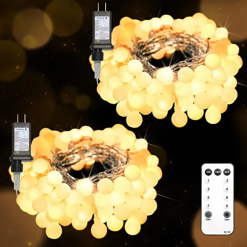 Vista 18 de suddus - Guirnalda de luces con forma de globo, 50 luces LED alimentadas por batería, para bandera, patio trasero, patio, jardín, fiesta Rojo Blanco