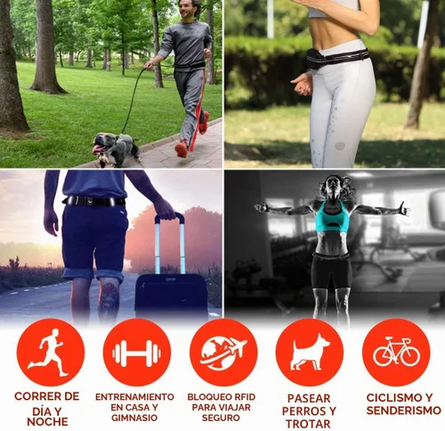 Vista 5 de Riñonera definitiva de corredores de 3 bolsillos con funda RFID, se adapta a iPhone y Android, sin rebote, resistente al agua, cinturón de correr