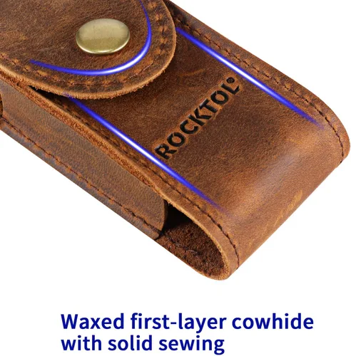 Vista 2 de ROCKTOL Funda multiherramienta, funda de cuero con cierre de presión premium para cinturón, funda de cuchillo multiherramienta de 4.2" para EDC
