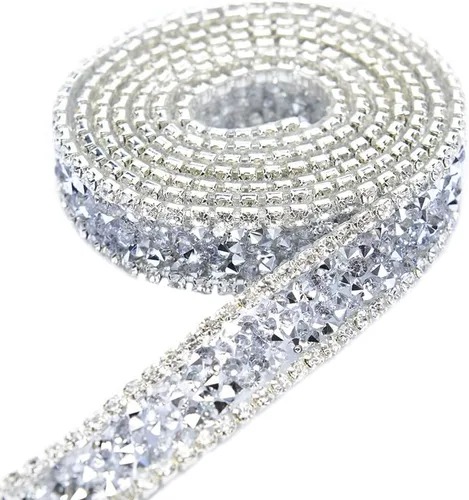 Vista 7 de Apliques de diamantes de imitación de cristal de 1 yarda, cinta de diamantes de imitación brillante, rollo cosido o caliente para vestidos