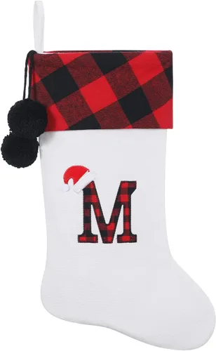 Vista 17 de Calcetines de Navidad bordados con monograma inicial de 20 pulgadas, decoración de Navidad, calcetines personalizados, decoración de temporada