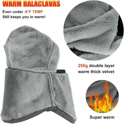 Vista 2 de Balaclava Ski Mask, Face Mask Winter Balaclavas Hoodie Bandana for Men Women,Waterproof Windproof Heavy Fleece Neck Warmer Hat Skiing Hunting Black