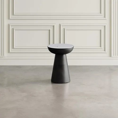 Vista 2 de Jofran - Mesa auxiliar redonda de pedestal con parte superior de mármol y base de hierro, mesa moderna para sala de estar, dormitorio, color blanco