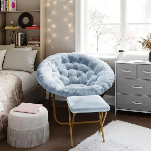 Vista 2 de Flash Furniture Gwen - Silla plegable de gran tamaño con otomana, silla lunar de piel sintética, marco de acero duradero, para dormitorio