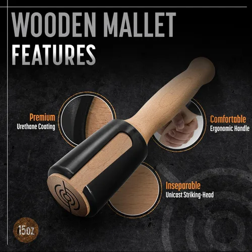 Vista 5 de Mazo de tallado de madera de precisión de 15 onzas para carpintería, cómodo mango de madera que reduce la fatiga de la mano, cabeza de uretano que