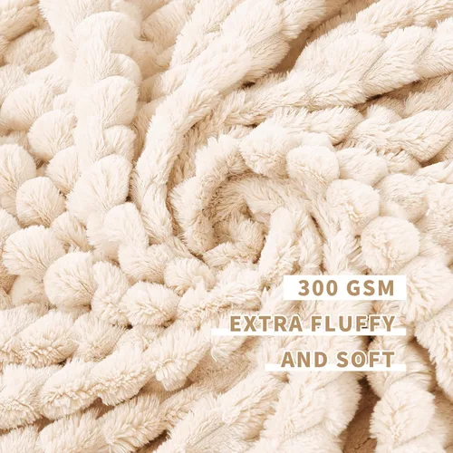 Vista 5 de FY FIBER HOUSE Manta de Vellón para Sofá 300GMS Súper Suave de Felpa Difusa Mantas y Cobijas para Sofá Cama Oficina, 40x50 Pulgadas, Beige