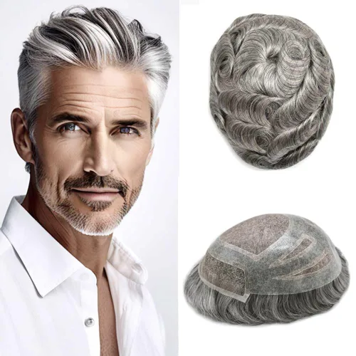 Vista 43 de Toupee - Piezas de pelo para hombres, cabello humano real, sistema de reemplazo de cabello francés, encaje francés, extensiones de cabello