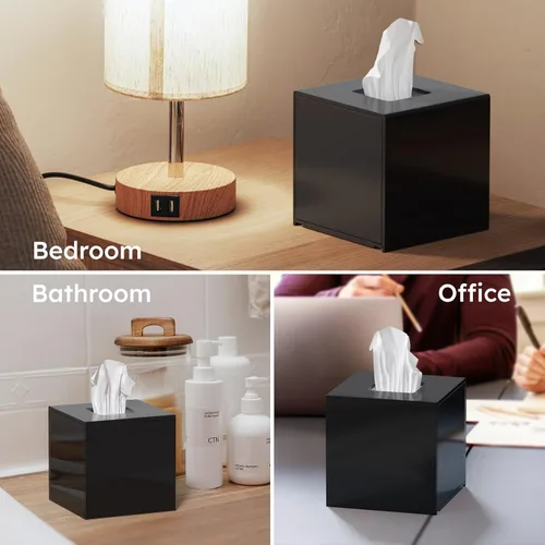 Vista 9 de FEMELI Cajas de pañuelos cuadradas de acrílico negro mate para baño
