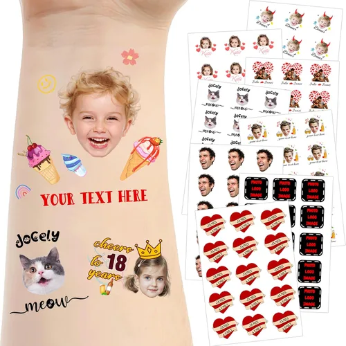 Vista 14 de Tatuajes temporales personalizados para la cara, tatuajes faciales personalizados con nombre de foto, logotipo, texto, calcomanía de tatuaje falsa