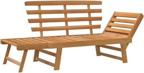 Vista 7 de 2-in-1 Convertible Garden Bench Daybed, Solid Acacia Wood Bench with Adjustable Armrests, Brown Outdoor Seating for Patio Balcony