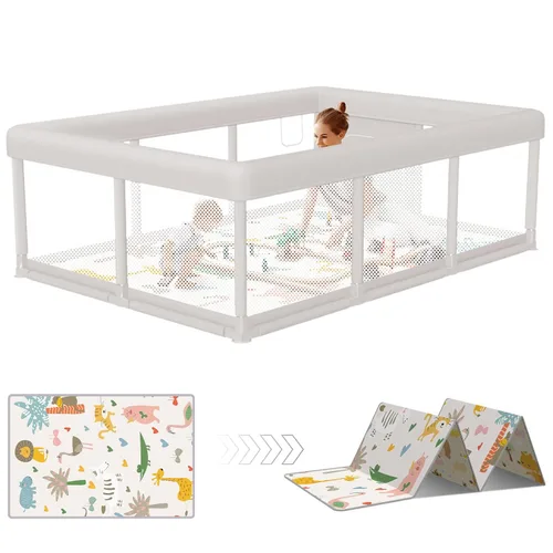 Vista 18 de Hiaksedt Corralito, cerca para bebés y niños pequeños, para interiores y exteriores, con malla transpirable anticaídas (color rosa) Estructura