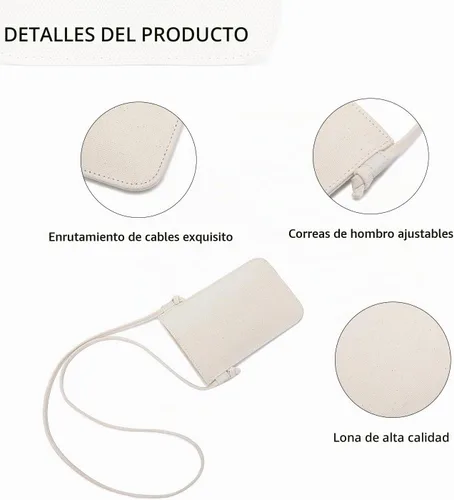 Vista 3 de Bolso cruzado pequeño para mujer, mini bolso cruzado de lona de algodón Beige