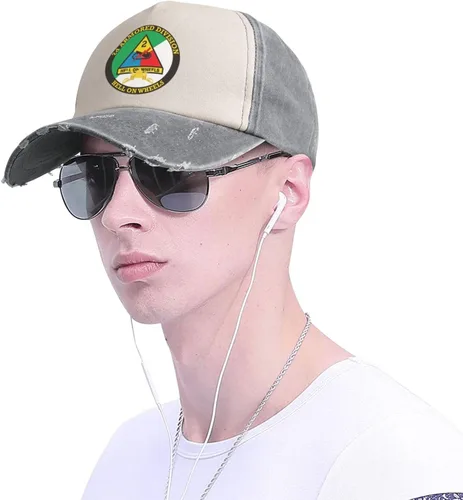Vista 5 de 2nd Armored Division with Armor Insignia Hat Adjustable Washed Denim Baseball Cap for Men Women Snapback Hat