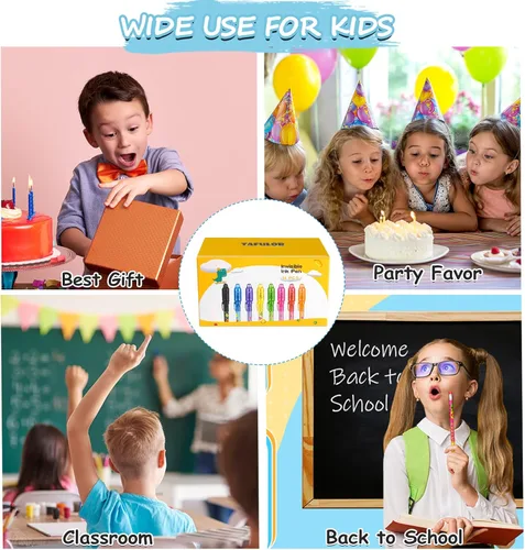 Vista 6 de TAFULOR Bolígrafo de tinta invisible para niños, recuerdos de fiesta de cumpleaños para niñas y niños, bolígrafos espía con luz UV, marcadores