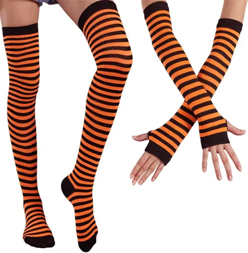 Vista 7 de YELAIVP Conjunto de calcetines altos hasta el muslo de arco iris por encima de la rodilla, accesorios de cosplay, calentadores de piernas para niñas