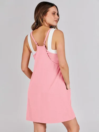 Vista 4 de Caracilia - Vestido corto de verano para mujer, estilo informal, sin mangas, faja moldeadora integrada, vestido de verano moderno, corto, atuendos