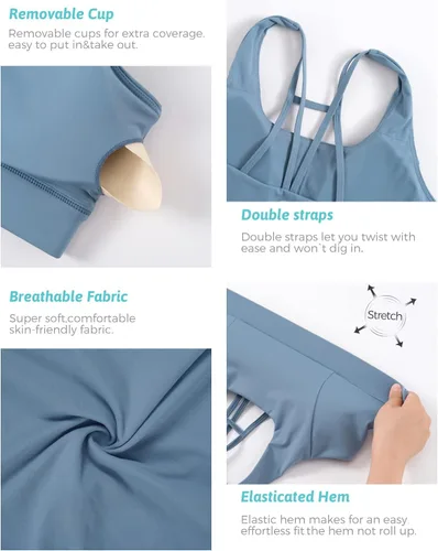 Vista 164 de Brasieres deportivos para mujer, con relleno, tipo camiseta sin mangas, sexis, con espalda cruzada, de alto impacto, largos, ideales para practicar