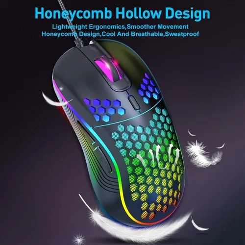 Vista 2 de JYCSTE Wired Gaming Mouse, Computer Mouse Ergonomic Mice Honeycomb Design with RGB Backlight, 6 Buttons, 7200 Adjustable DPI for PCMacLaptop