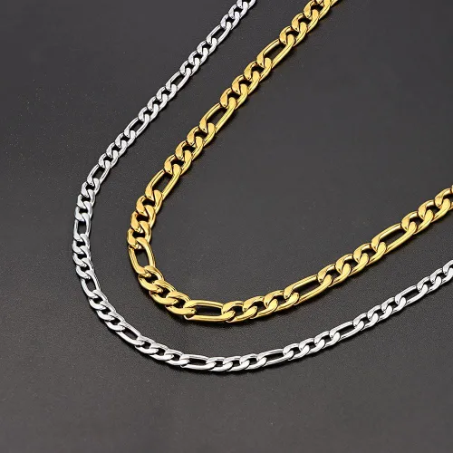 Vista 9 de SANNYRA Figaro Chain for Men, Mens Chains Necklaces, Stainless Steel 2-8.5mm 12-36inches 18K Gold Plated Silver Plated Necklace for Women Dorado