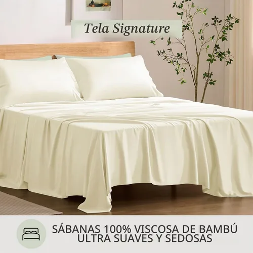 Vista 2 de TOSMO Juego de sábanas de lujo refrescantes - 100% viscosa de bambú, juego de ropa de cama de 4 piezas (tamaño King) - bolsillos extra profundos