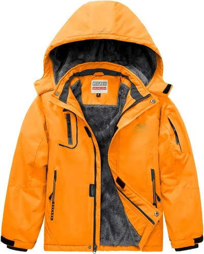 Vista 11 de WULFUL - Chaqueta impermeable de esquí para niño, con capucha, forro polar cálido, abrigo de nieve para el invierno Agua