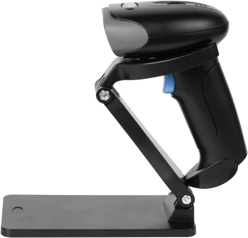 Vista 9 de Escáner de código QR con soporte plegable, escáner de código de barras 1D 2D 2.4G conexión inalámbrica y USB con cable, lector de código de barras