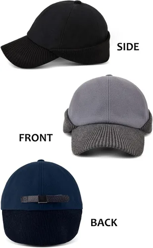 Vista 2 de ZEXIAN Paquete de 2 gorras de béisbol con visera de invierno con orejeras, gorro cálido de ala de esquí para hombre