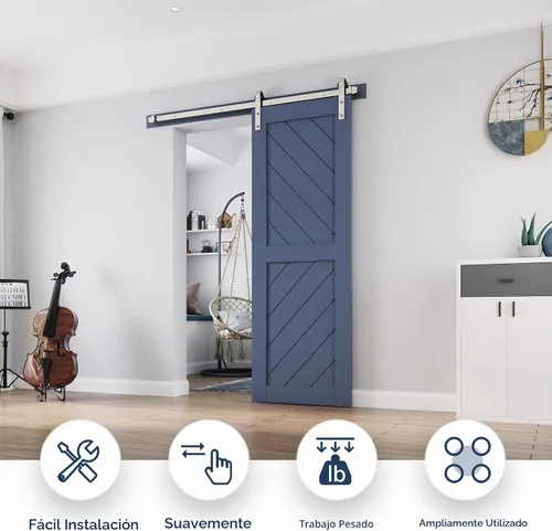 Vista 2 de EaseLife Kit de Rieles de Hardware de 5 Pies para Puerta Corredera de Granero de Níquel Cepillado, Polea J Básica, Trabajo Pesado, Se Desliza Suave