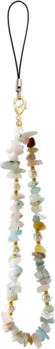 Vista 7 de Correa de muñeca para teléfono, con piedras preciosas naturales, con cuentas para teléfono celular, para mujeres y niñas (negro)