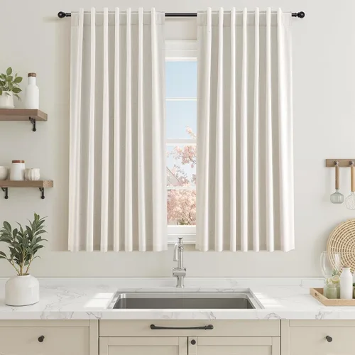 Vista 24 de Jowels - Cortinas opacas con pestaña trasera color beige cálido de 84 pulgadas de largo, 2 paneles para sala de estar y dormitorio, color beige