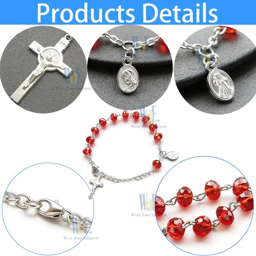 Vista 4 de WE Confirmación Rosario Pulsera Favor (12PCS) Recuerdos de confirmacion brasalete Pulsera roja para invitados, Acrílico, No es una piedra preciosa