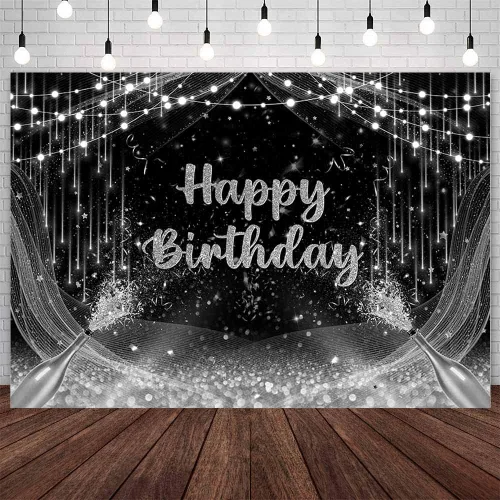Vista 10 de AIBIIN Telón de Fondo de Feliz Cumpleaños Dorado y Azul Fondo de Fotografía Globo Azul Decoraciones de Fiesta de Cumpleaños Pancarta Accesorios