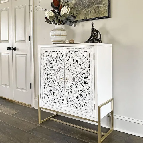 Vista 4 de PHI VILLA - Armario decorativo blanco con puerta, gabinete de buffet tallado hueco
