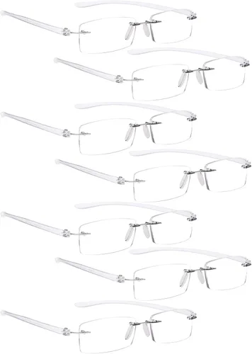 Vista 10 de LUR Gafas de lectura paquete de 7 lectores sin montura de lente pequeña (brazo azul)