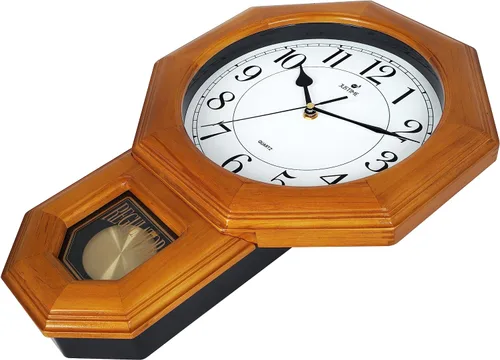 Vista 7 de JUSTIME - Reloj de pared con péndulo de madera maciza de 17.5 pulgadas, campanilla de Westminster Hourly Westminster Melody, Traditional