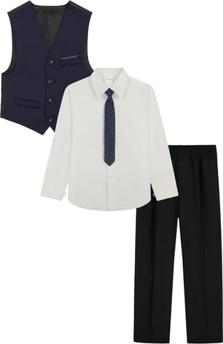 Vista 12 de Van Heusen Conjunto de traje formal de 4 piezas para niños, chaleco, pantalones, camisa de vestir con cuello y corbata