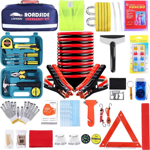 Vista 12 de LIANXIN Kit de Emergencia para Automóvil en Carretera - Kit de Seguridad para Automóvil Kit de Emergencia para Automóvil con Cables Puente Kit