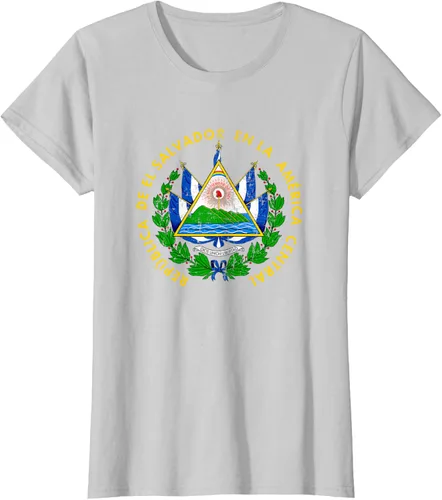 Vista 23 de Escudo de armas de El Salvador Salvadoran Distressed Design T-Shirt