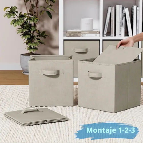 Vista 6 de Juego de 8 cubos de almacenamiento de tela plegables cestas organizadoras de tela plegables cajón para guardería incluye asas dobles Más
