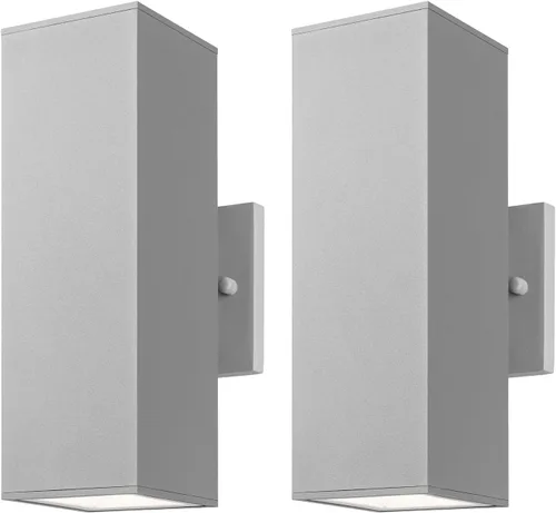 Vista 16 de mirrea Moderna luz de porche al aire libre en 2 luces con tubo rectangular de aluminio y cubierta de vidrio templado, aplique de pared impermeable