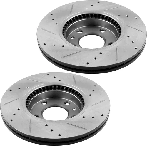 Vista 8 de MotorbyMotor Rotores delanteros perforados y ranurados de 11.772 in de repuesto para Ford Fusion, Mazda 6, Mercury Milan, Lincoln MKZ Zephyr Rotores