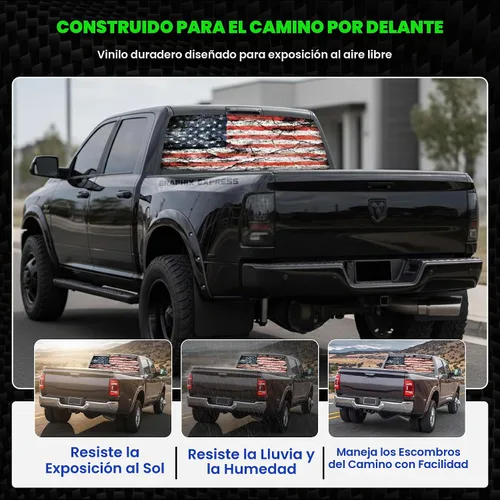 Vista 4 de GRAPHIX EXPRESS Calcomanía de la bandera estadounidense, adhesivo de vinilo patriótico rojo, blanco y azul para ventana trasera de camión, diseño