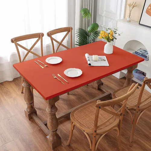 Vista 8 de Mantel redondo de elastano, suave y agradable a la piel, sin pelusas, funda de mesa de tela transpirable con banda elástica para comedor, reunión