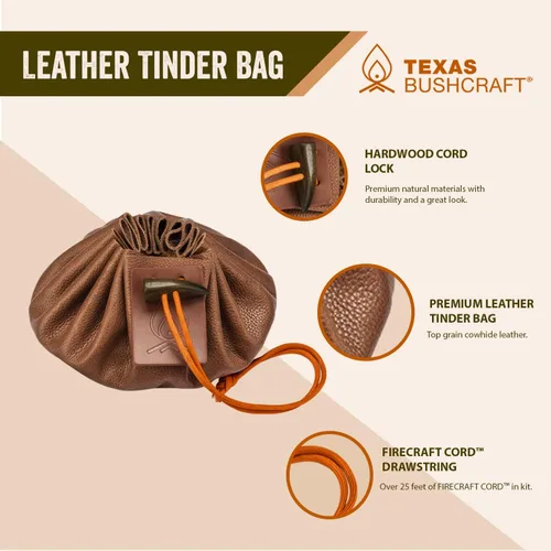 Vista 5 de Kit de supervivencia con iniciador de fuego Texas Bushcraft - Barra de hierro y pedernal de acero, herramienta con golpeador Bolsa de yesca
